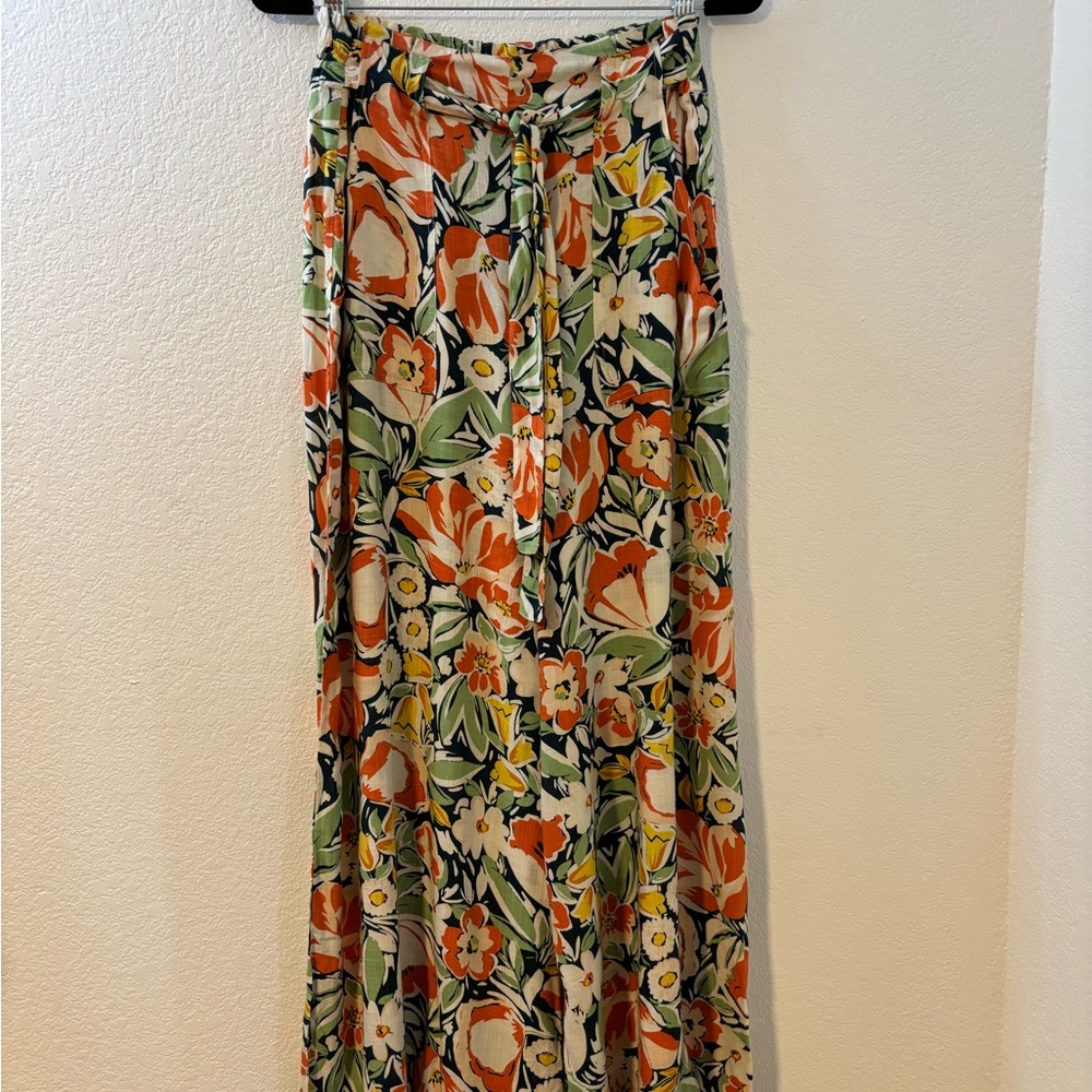 Bila 77 High Waist Lucca Wide Leg Floral Palazzo Tie Front Pants Size L NWT